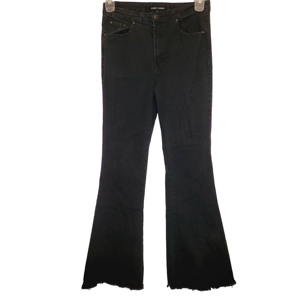Almost Famous black flare raw hem lace up jeans Size 7 Boho Goth Grunge Hippie‎